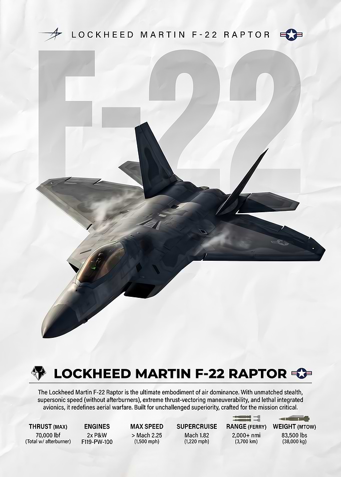 Lockheed Martin F-22 Raptor Infographic Poster