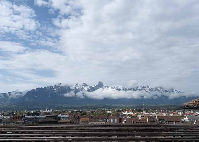 Swiss Cityscape with Snowy Mountains from Thun's Castle