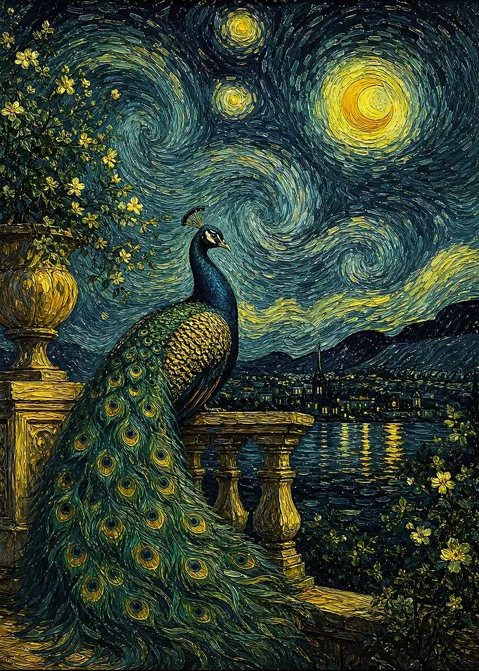 Peacock in Starry Night Style