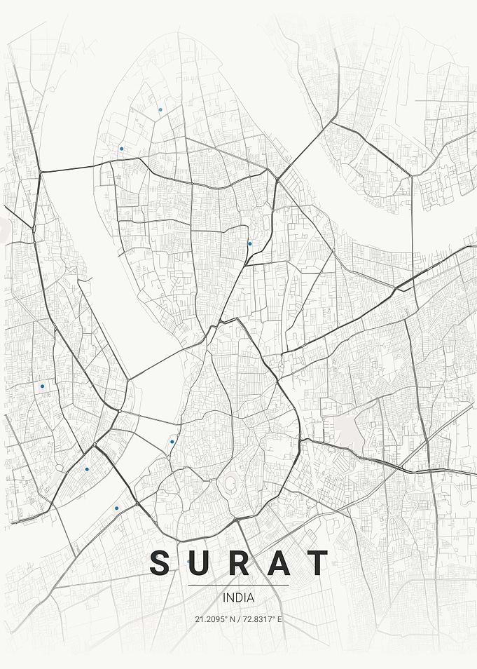 Minimalist Map of Surat, India