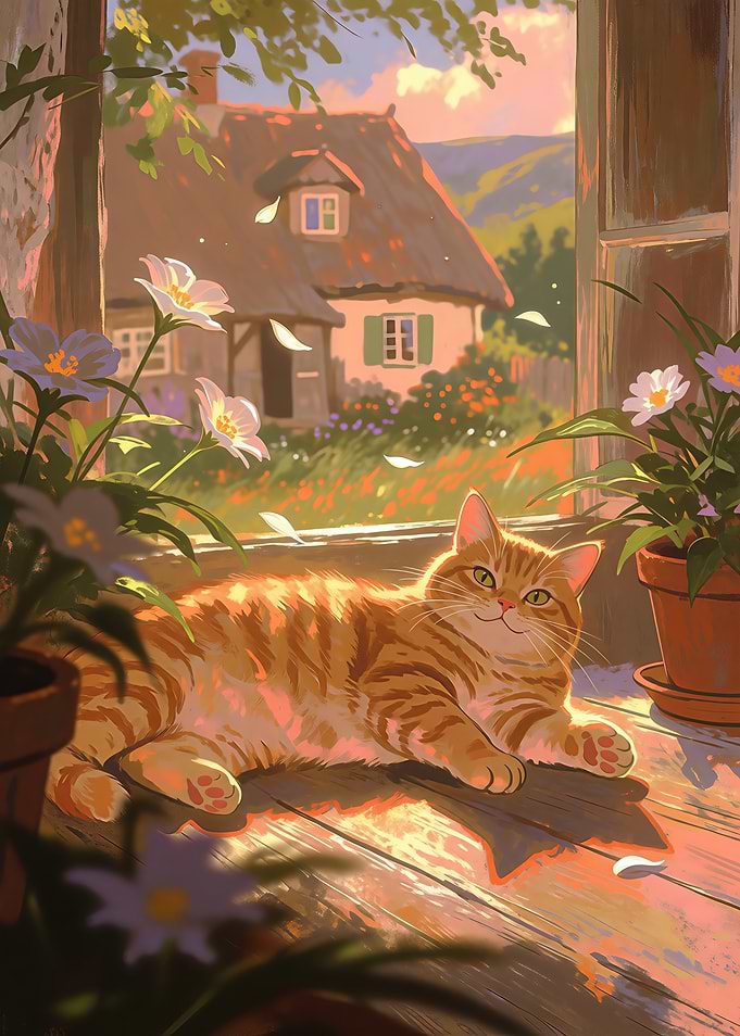 Ginger Cat Resting in Sunny Window