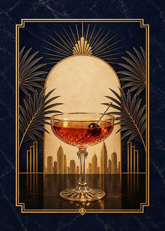 Art Deco Manhatten Cocktail Illustration