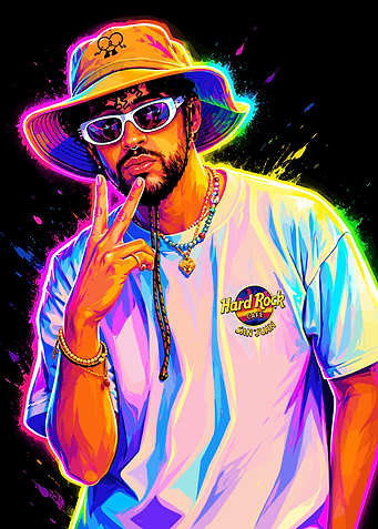 Bad Bunny Neon Pop Art Portrait