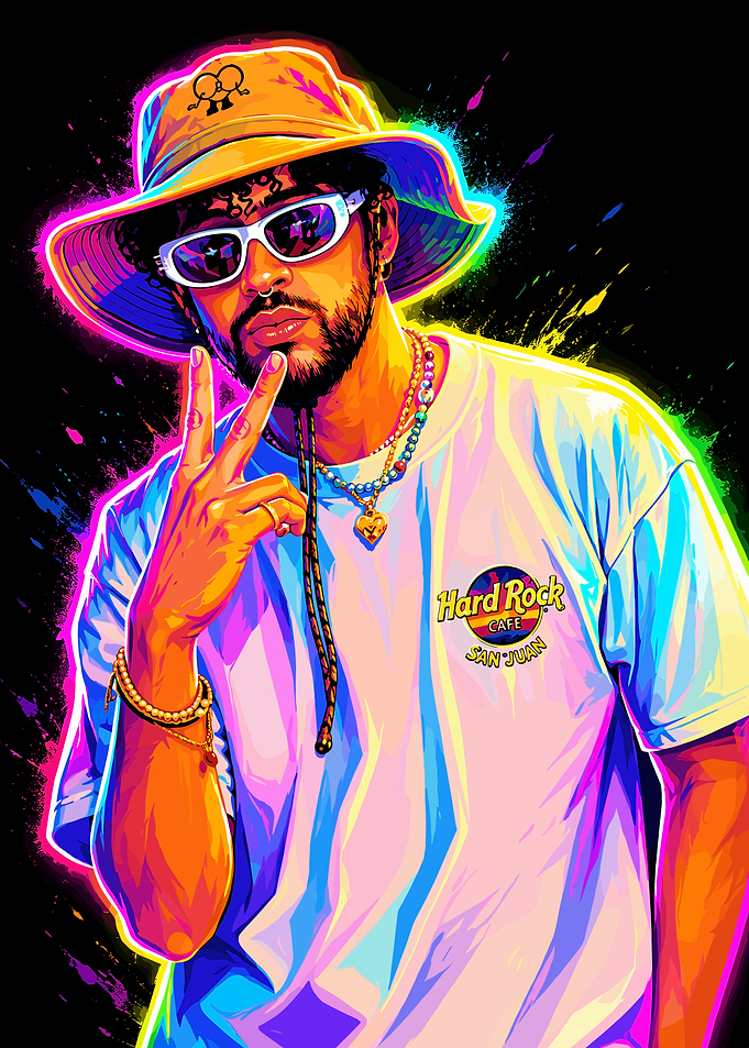 Bad Bunny Neon Pop Art Portrait