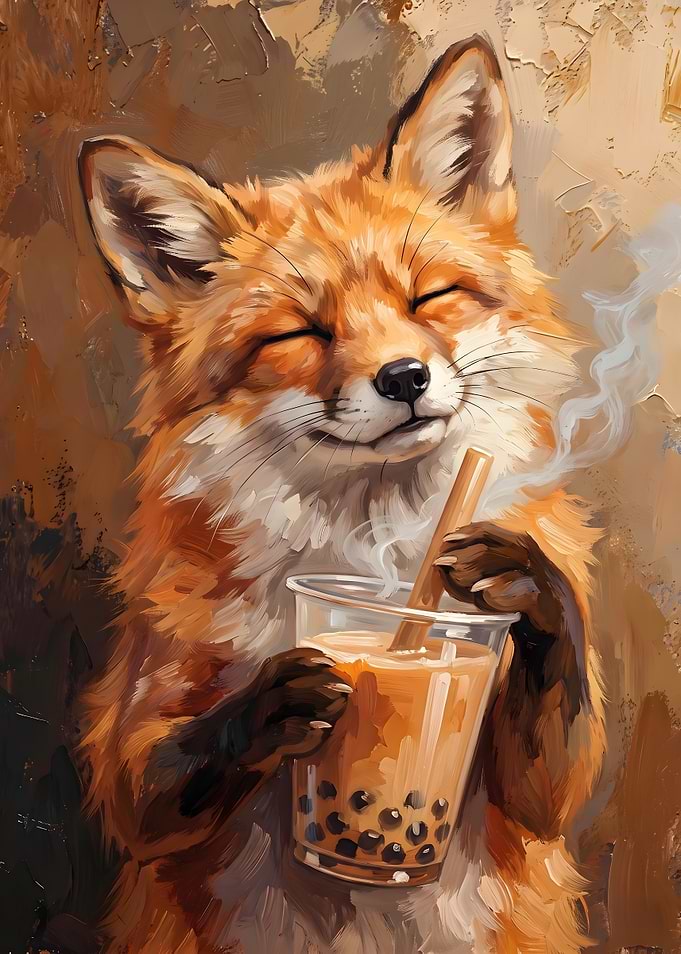 Fox Drinking Bubble Tea
