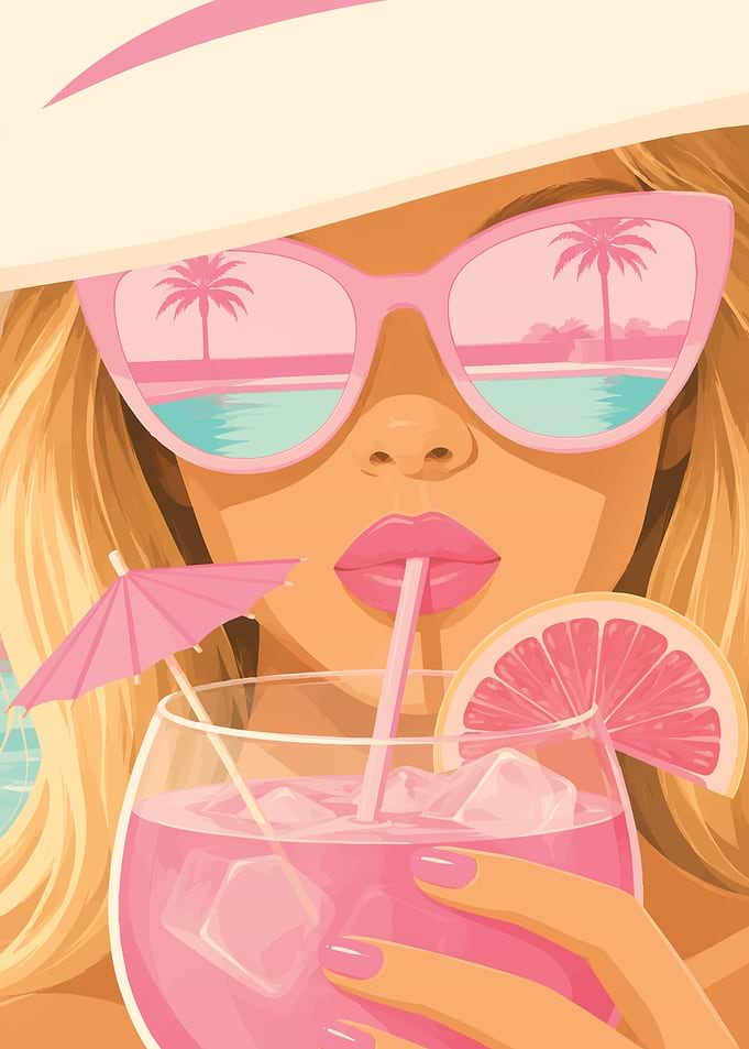 Summer Vibes Pink Cocktail Illustration
