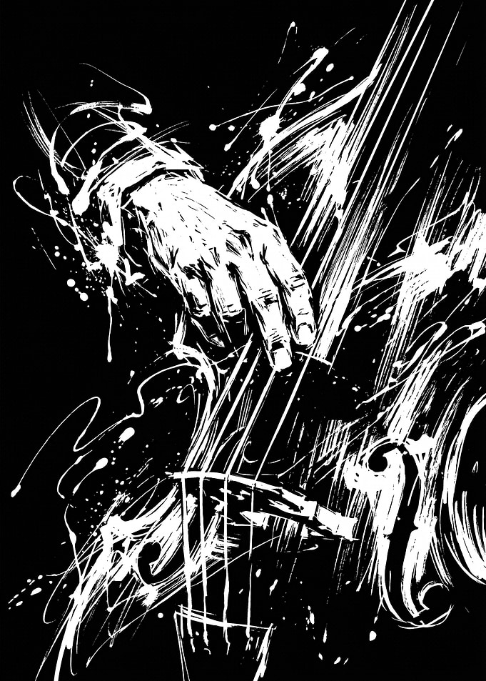 Abstract Black and White Double Bass