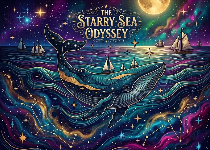The Starry Sea Odyssey Whale Illustration