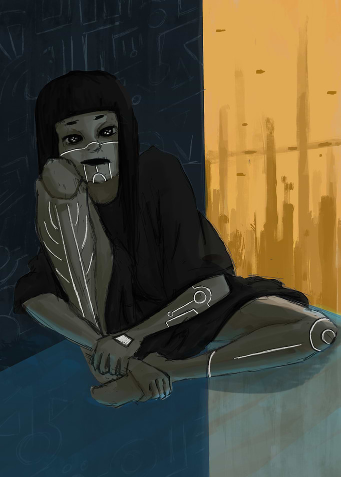 Cybernetic Girl with Tribal Markings