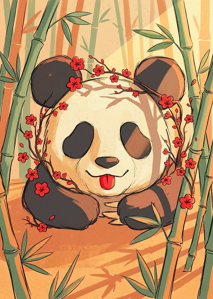 Cute Panda in Bamboo Forest