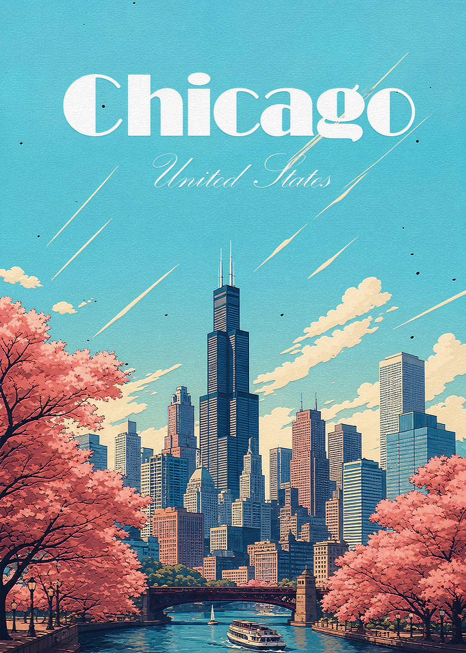 Vintage Style Chicago Travel Poster