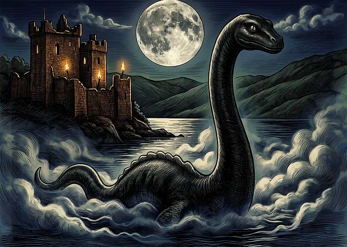 Loch Ness Monster by Moonlight