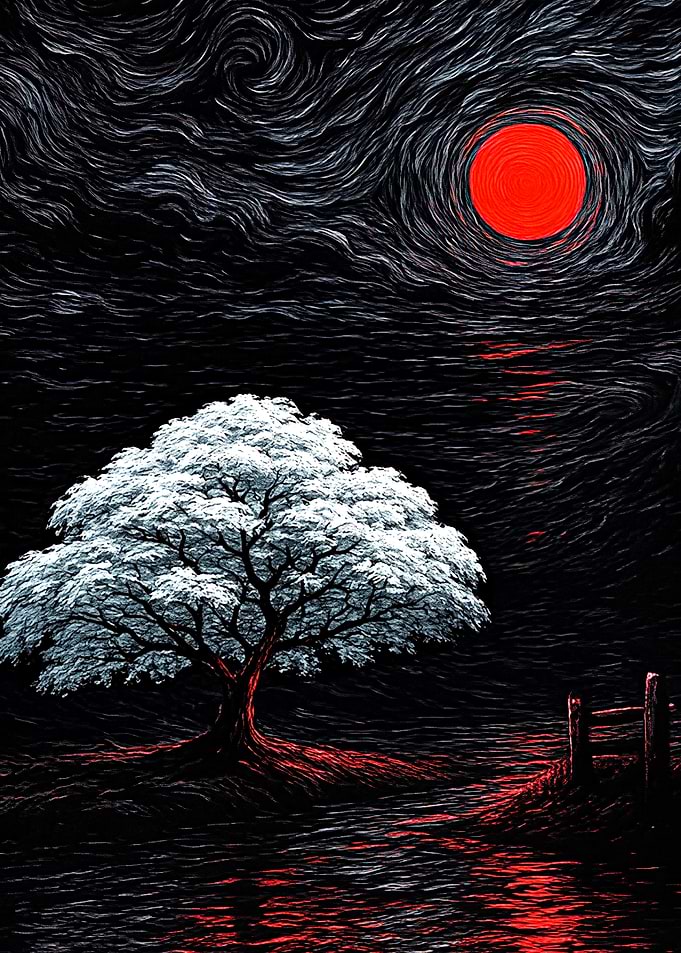 White Tree Under Red Moon