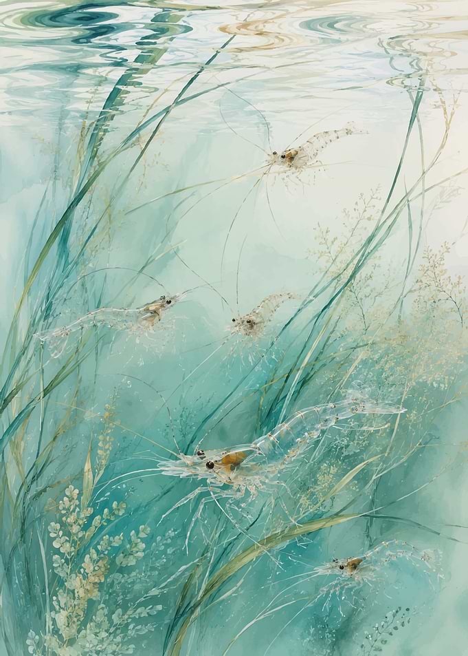 Transparent Shrimp in Underwater Grass