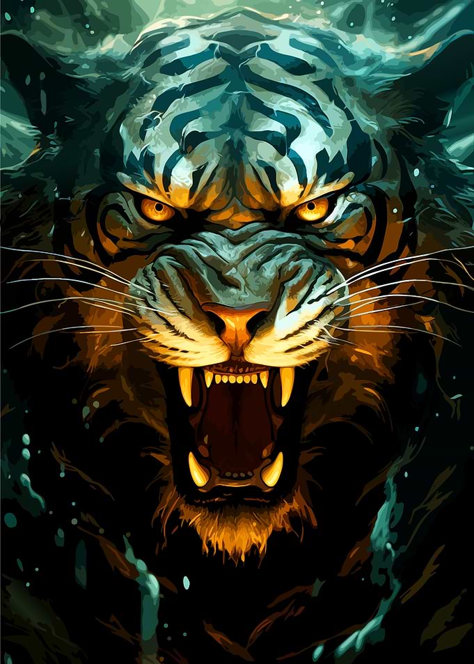 Fierce Roaring Tiger Portrait