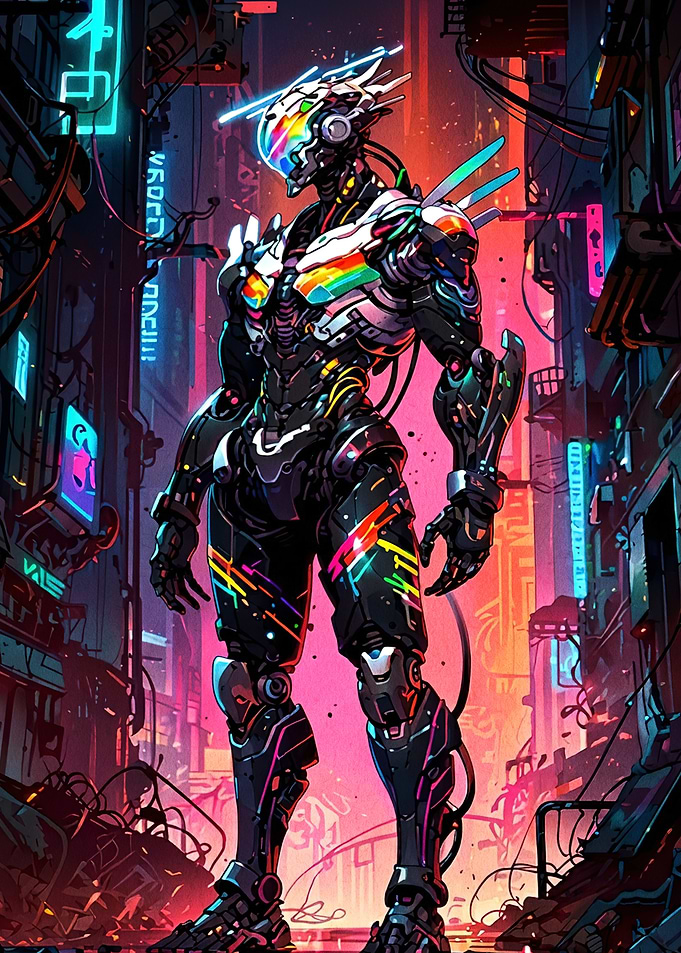 Neon Cyberpunk Robot Warrior