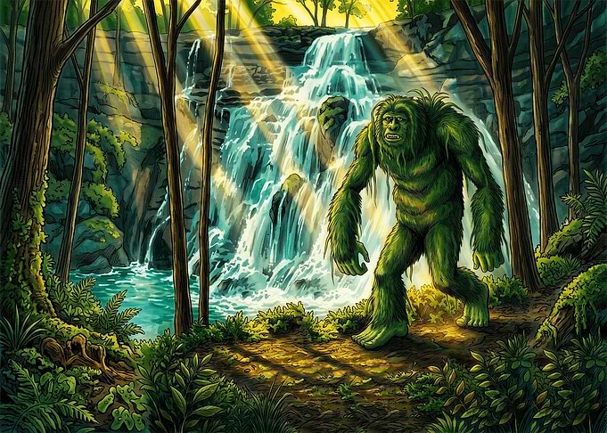 Green Bigfoot in a Lush Forest