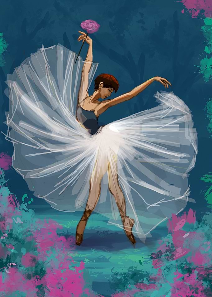 Ballerina Dancing with a Pink Rose