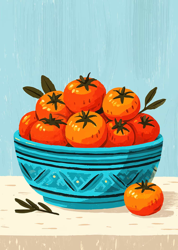 Bowl of Fresh Tomatoes Illustration
