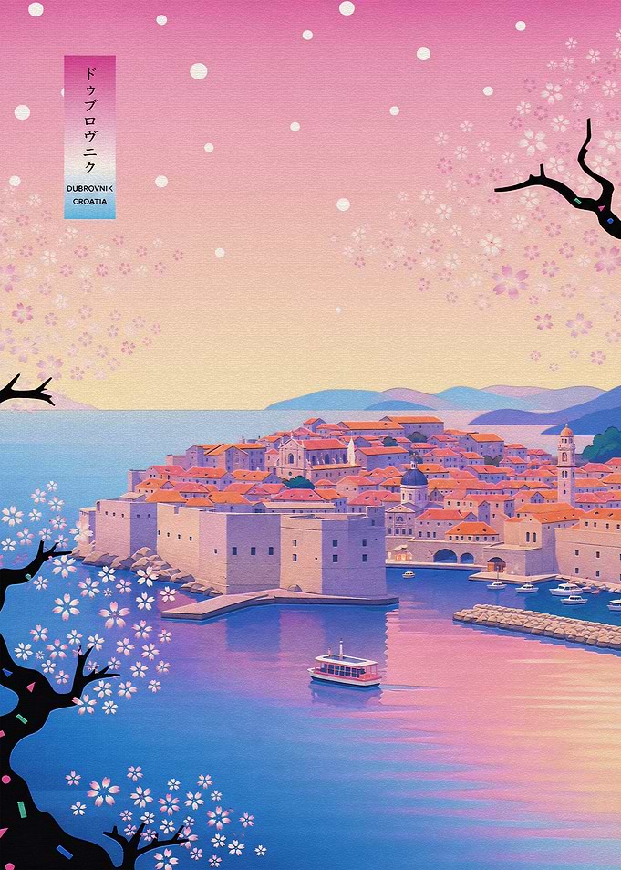 Dubrovnik Croatia Cherry Blossom Art
