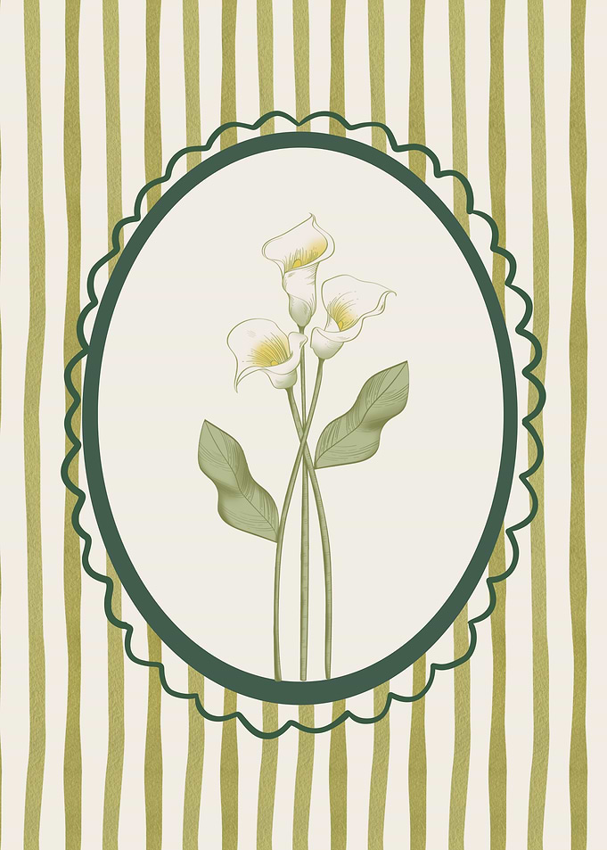 Vintage Calla Lily Oval Illustration