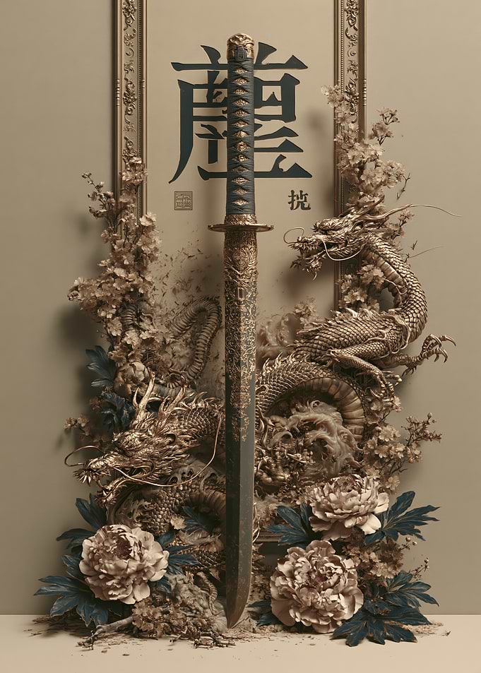 Ornate Japanese Katana with Dragon Motif