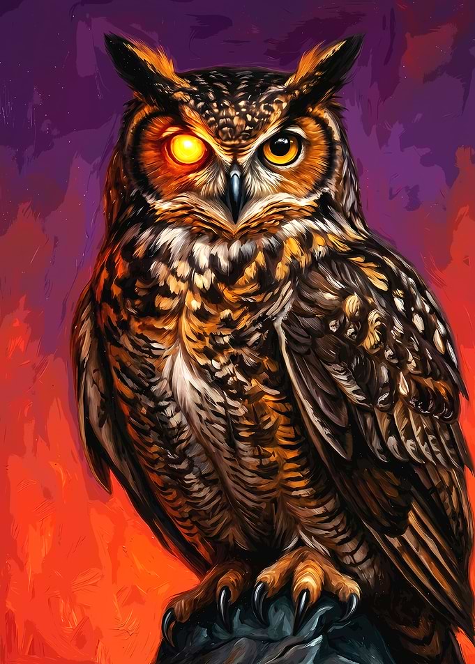 Mystical Owl with Glowing Blade Eye