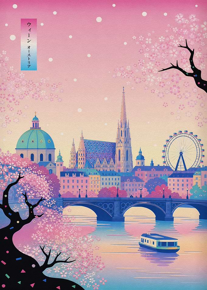 Vienna Cityscape with Cherry Blossoms