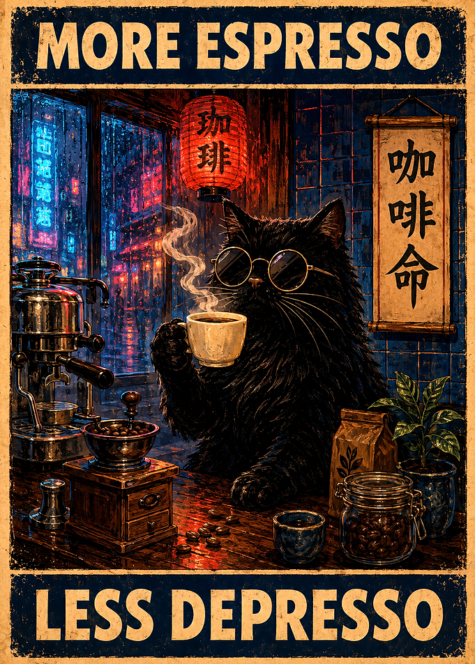 More Espresso Less Depresso Cat Poster