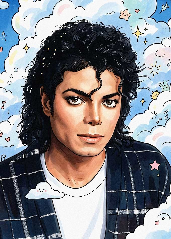 Michael Jackson Portrait with Whimsical Clouds