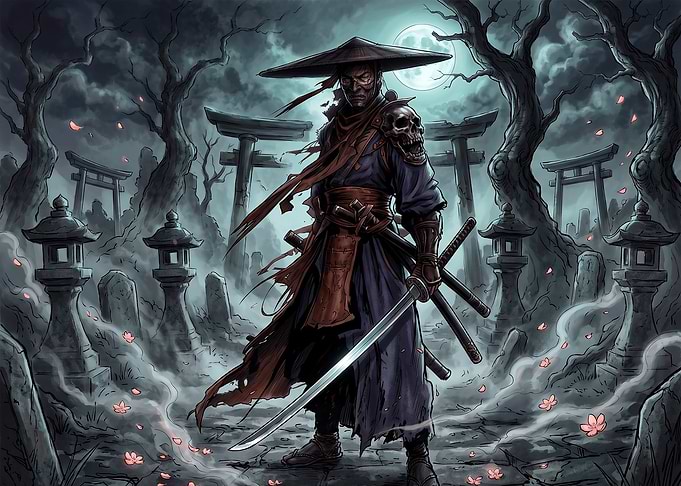 Dark Ronin Samurai in Moonlight