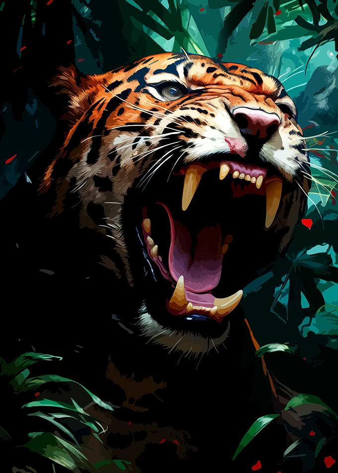 Fierce Tiger Roaring in Jungle