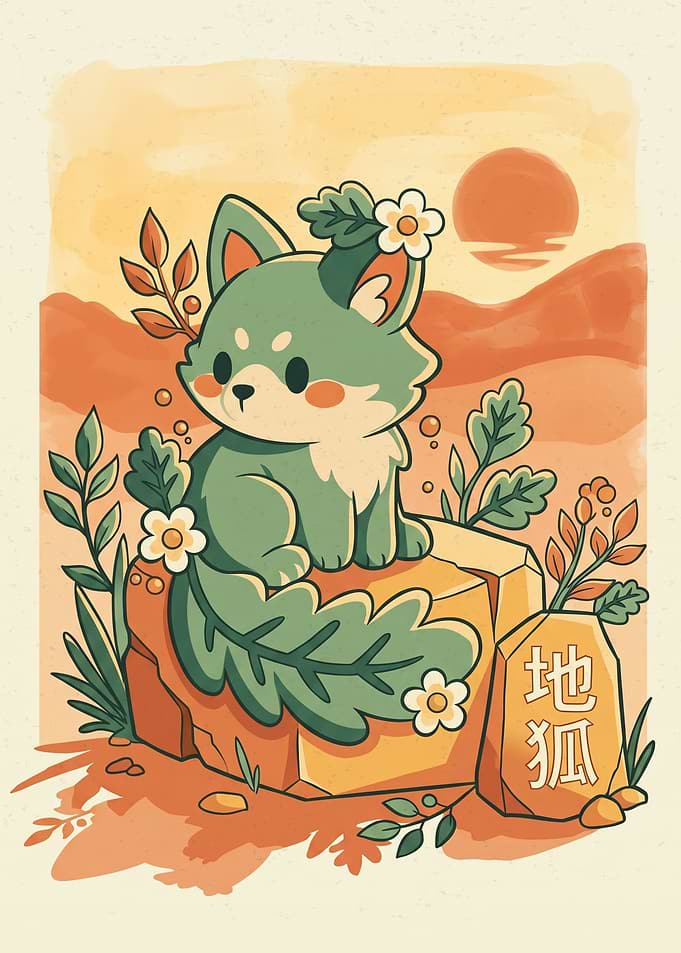 Cute Green Fox Illustration