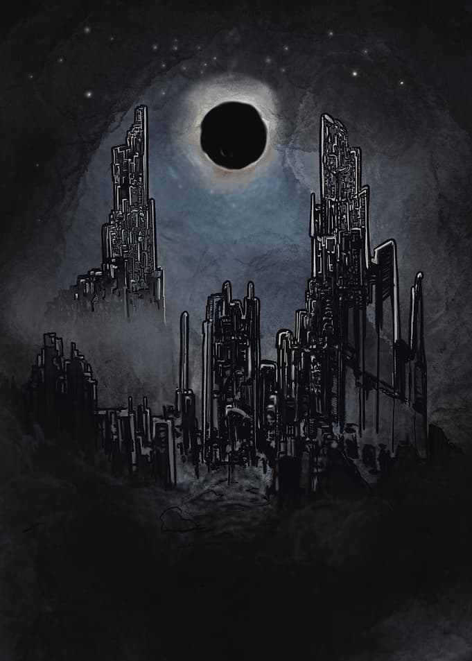 Dark Gothic City Under Eclipse