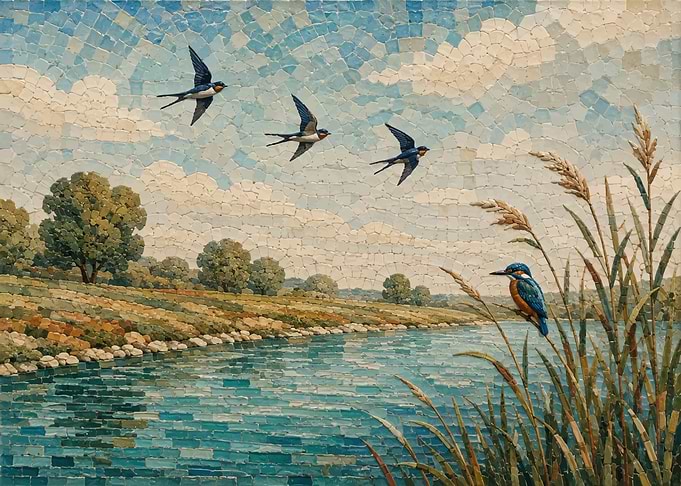Mosaic Landscape with Birds