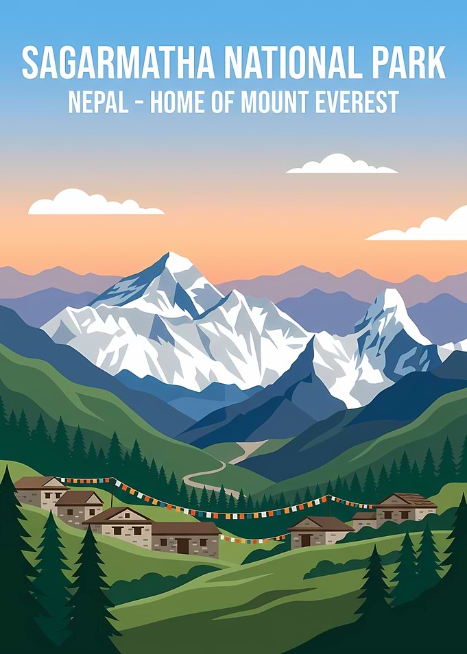 Sagarmatha National Park Nepal Travel Poster