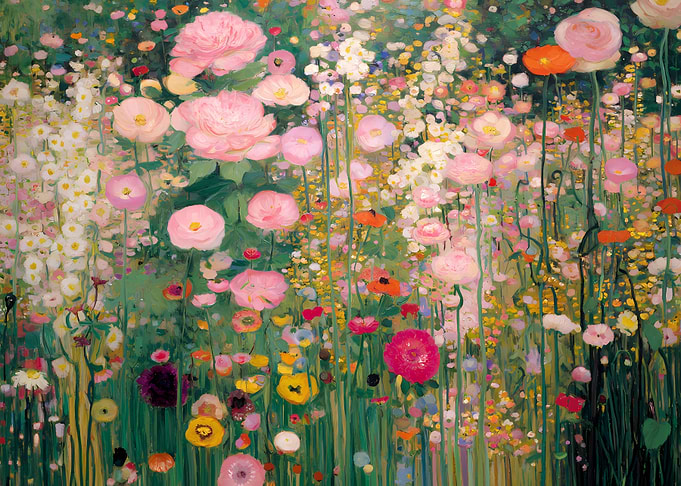 Wildflower Garden Painting, Gustav Klimt Style