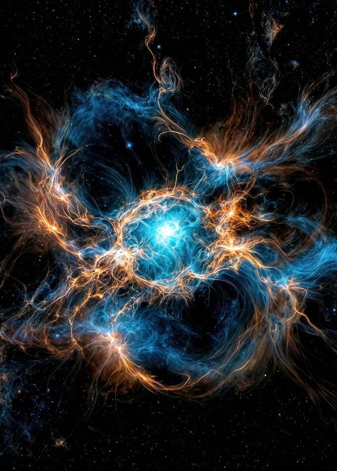 Vibrant Blue and Gold Crab Nebula