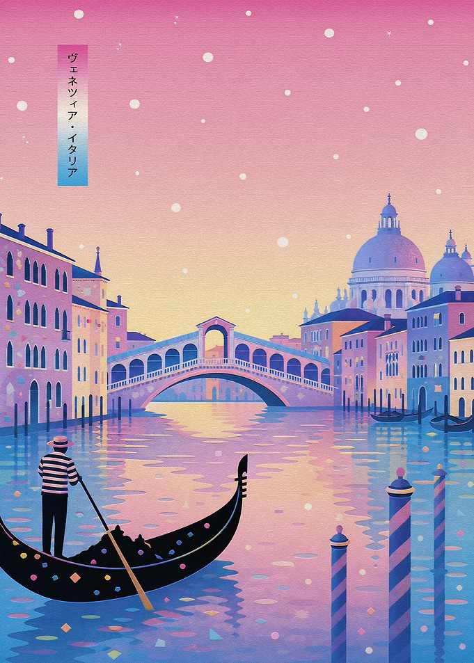 Venice Gondola Sunset Illustration