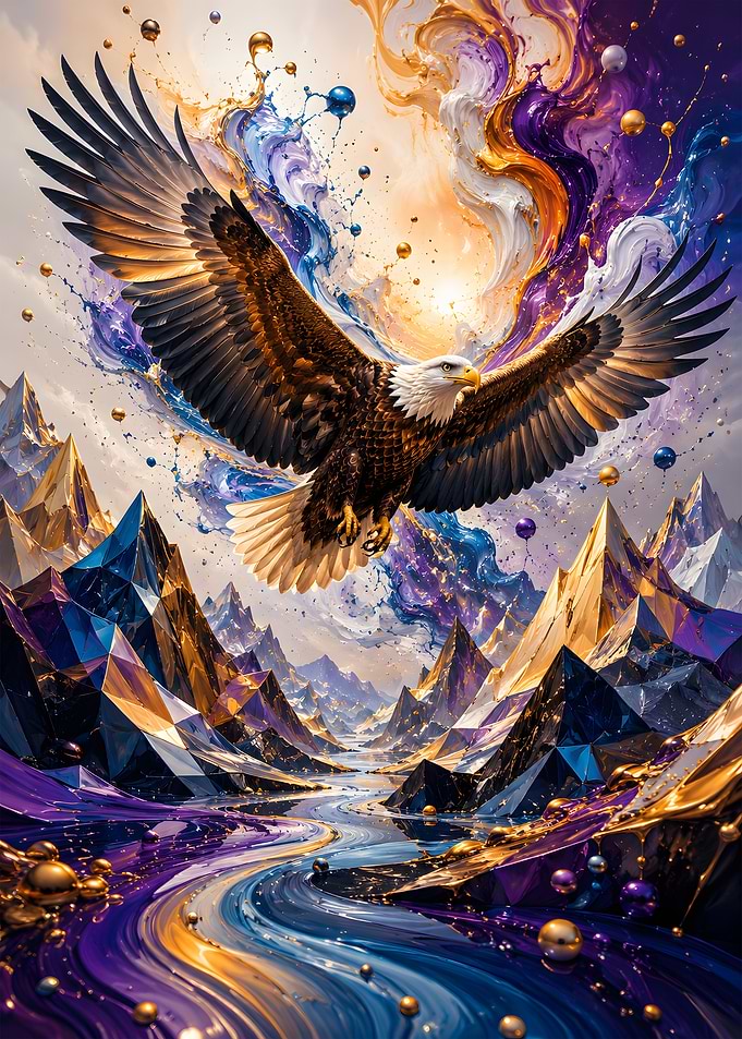 Soaring Eagle Over Fluid Mountains