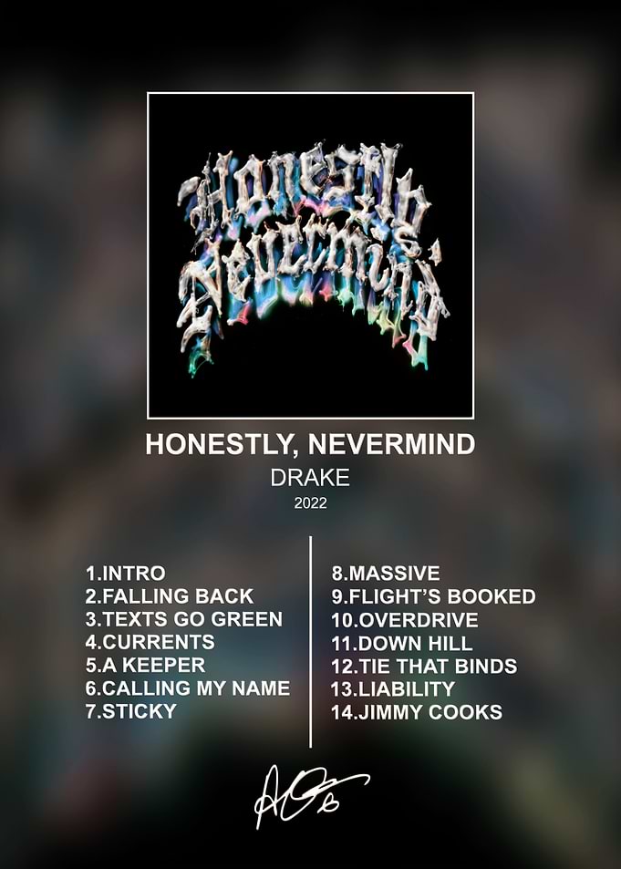 Drake Honestly Nevermind Album Tracklist Poster