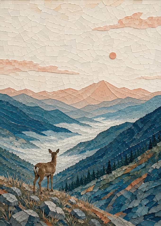 Deer Standing Over Misty Mountain Valley