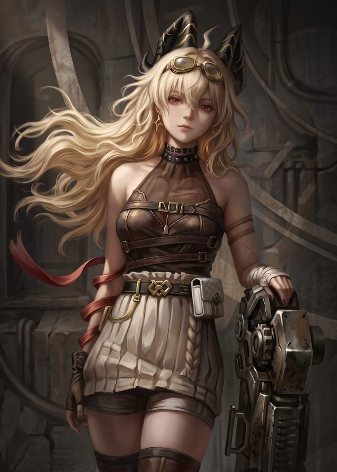 Steampunk Anime Girl with Mechanical Weapon