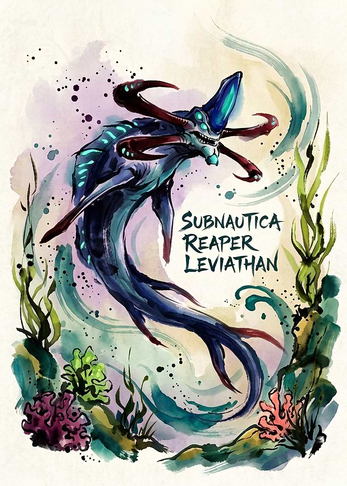 Subnautica Reaper Leviathan Watercolor Art
