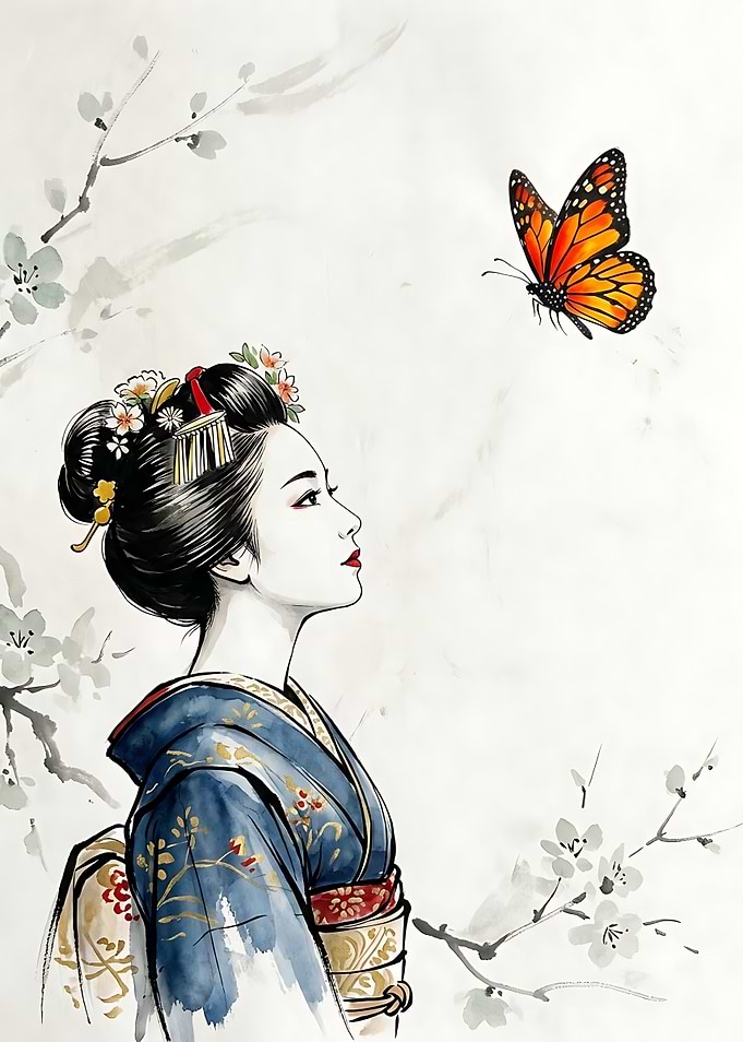 Geisha Watching a Monarch Butterfly