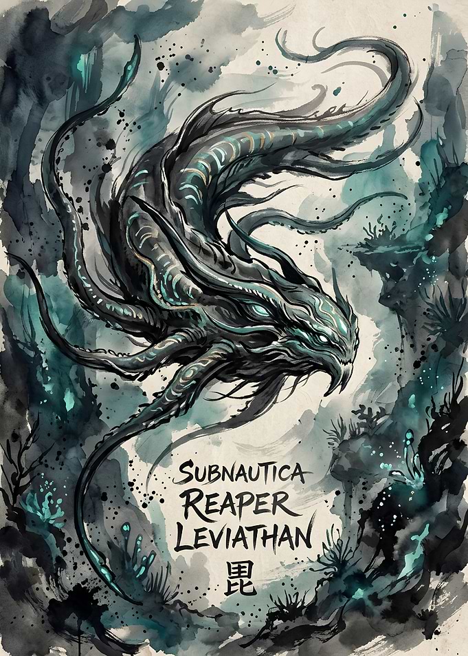 Subnautica Reaper Leviathan Ink Illustration