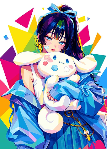 Anime Girl with Cinnamoroll Plush