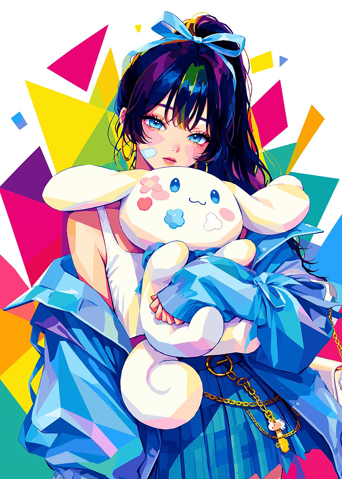 Anime Girl with Cinnamoroll Plush