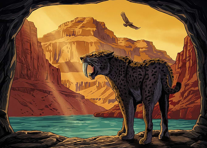 Saber-Toothed Tiger in Canyon Landscape