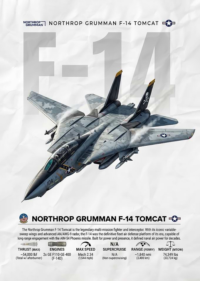 Northrop Grumman F-14 Tomcat Infographic Poster